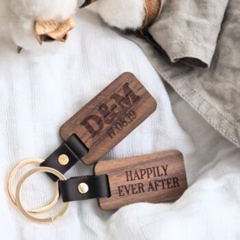 Personalised Couples Engraved Walnut Keyring, 2 of 5