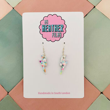 Large Iridescent Sprinkle Lightning Bolt Earrings, 4 of 9
