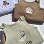 Safari Personalised Baby Dungarees Romper | Personalized Gift Lion, Unicorn, Giraffe, Cow, Sheep, Bunny, Teddy Or Goose, thumbnail 1 of 8