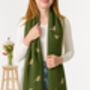 Khaki Green Robin Sketch Blanket Scarf, thumbnail 2 of 5