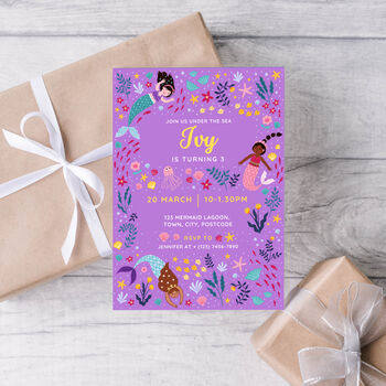 Digital Editable Mermaid Kids Birthday Party Invitation Template, 2 of 9