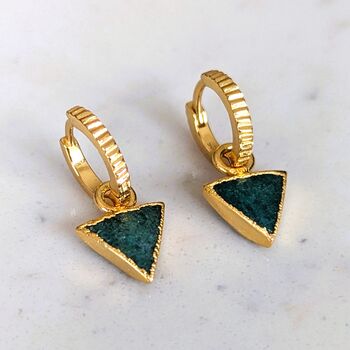'The Triangle' Green Aventurine Gold Plated Earrings, 4 of 6