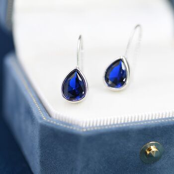 Sapphire Blue Cz Droplet Drop Hook Earrings, 2 of 12