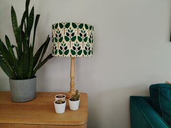 Tree Leaf Lampshade Retro Leaves Pattern Bold Green Blue White Cotton Handmade Fabric Drum Table Floor Or Ceiling Pendant Lamp Shade, 4 of 7