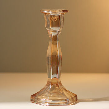 Vintage Glass Candlestick Clear With Faint Peach Glow, 2 of 2