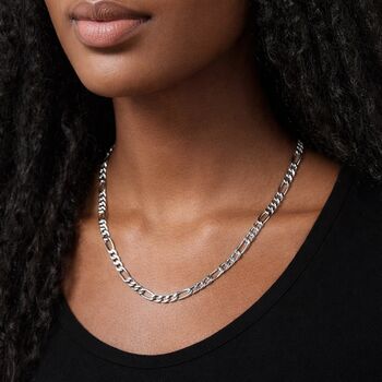 Sterling Silver Medium Figaro Chain Necklace – 18in To 28in, 2 of 8