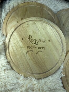 Personalised Wooden ‘Picky Bits’ Sharing Board With Dippy Sections, 4 of 4