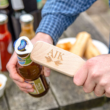 Personalised Wooden Bottle Opener With Initials, 2 of 4