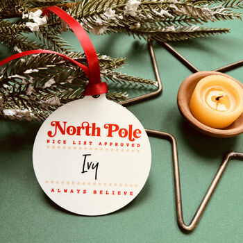 Personalised North Pole Nice List Christmas Bauble, 3 of 4