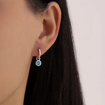 March Birthstone Aquamarine Blue Cz Hoop Earrings In Sterling Silver, 8 of 12