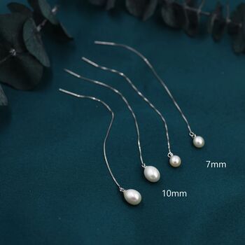 Genuine Pearl Threader Earrings In Sterling Silver, 6 of 11