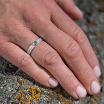 May Birthstone Ring Emerald In Textured Sterling Silver And 9ct Gold, 2 of 8