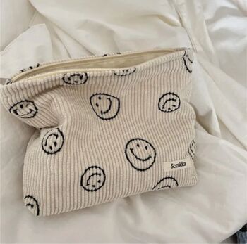 Personalised Happy Face Corduroy Make Up Bag, 5 of 6