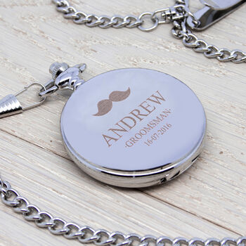 Personalised Silver Plated Groomsmen Icon Pocket Watch, 5 of 7