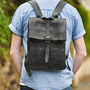 Rolltop Black Leather Backpack, thumbnail 3 of 4