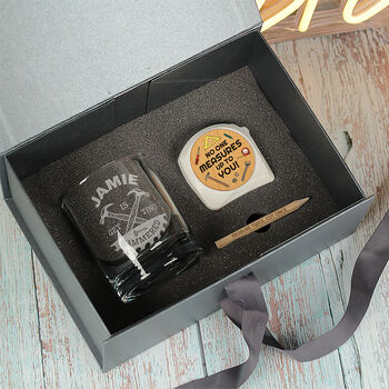 Getting Hammered Whiskey Glass And Tape Measure Gift Set, 3 of 7