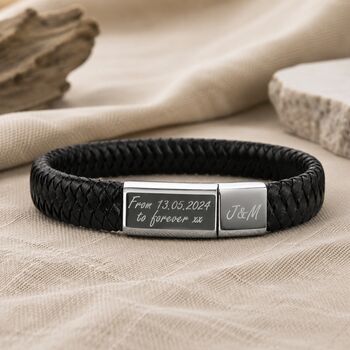 Men's Personalised Leather Plait Bracelet With Message, 3 of 8