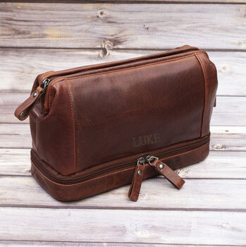 Personalised Leather Toiletry Wash Bag Men's Gift, 2 of 10