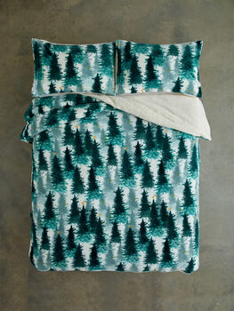 Christmas Tree Fleece Duvet Cover Set With Cosy Sherpa Reverse Festive Bedding, 2 of 4