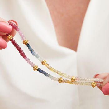 Rainbow Sapphire Gold Plated Silver Beaded Necklace, 7 of 10