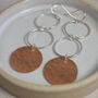 Sterling Silver And Copper Circle Drop Earrings, thumbnail 2 of 3