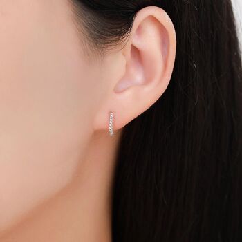 Sterling Silver Minimalist Braided Huggie Hoops, 3 of 11