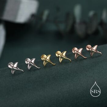 Sterling Silver Manta Ray Internally Threaded Flat Back Earrings, 3 of 8