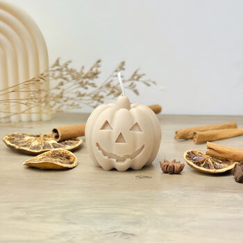 Autumn Beige Carved Pumpkin Candle Halloween Decor, 9 of 10