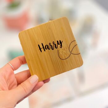 Personalised Engraved Bamboo Square Coaster With Names, 2 of 4