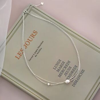 Monaco D’or Gold Pearl White Oval Double Layer Gift Necklace, 4 of 5