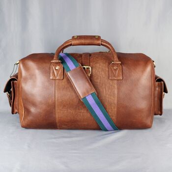 'Drake' Men's Leather Duffle Holdall In Cognac Leather, 3 of 10