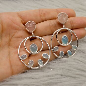 Rose Quartz Aqua Chalcedony Earrings, 5 of 5