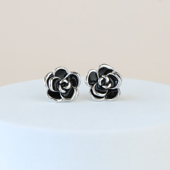 Black Flower Stud Earrings, 2 of 3