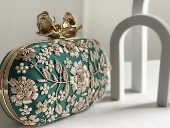 Roselyn Green Embroidered Clutch Bag, 5 of 6