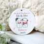 Couples Snowman Ceramic Disc Hanging Decoration Bauble + Gift Box, thumbnail 4 of 7