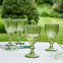 Aurielle Set Of Four Embossed Green Glass Wine Goblets, thumbnail 1 of 4