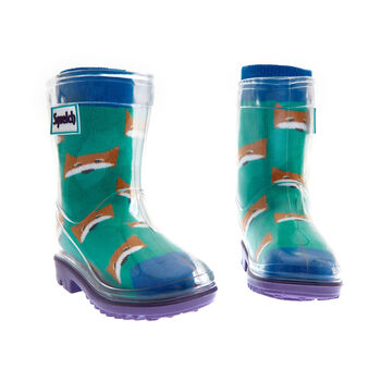 Squelch Transparent Wellies And Three Sock Set Fox, 7 of 7