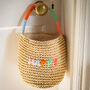 Embroidered Happy Woven Straw Bag, thumbnail 1 of 5