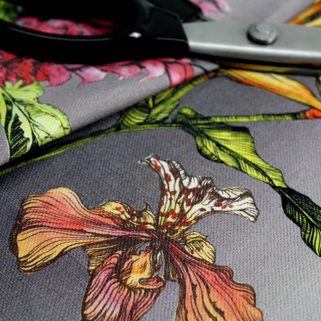tropical hothouse botanical print fabric by terrarium designs