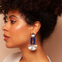 Inez – Blue And Silver Fan Art Deco Acrylic Statement Dangle Earrings, thumbnail 4 of 6