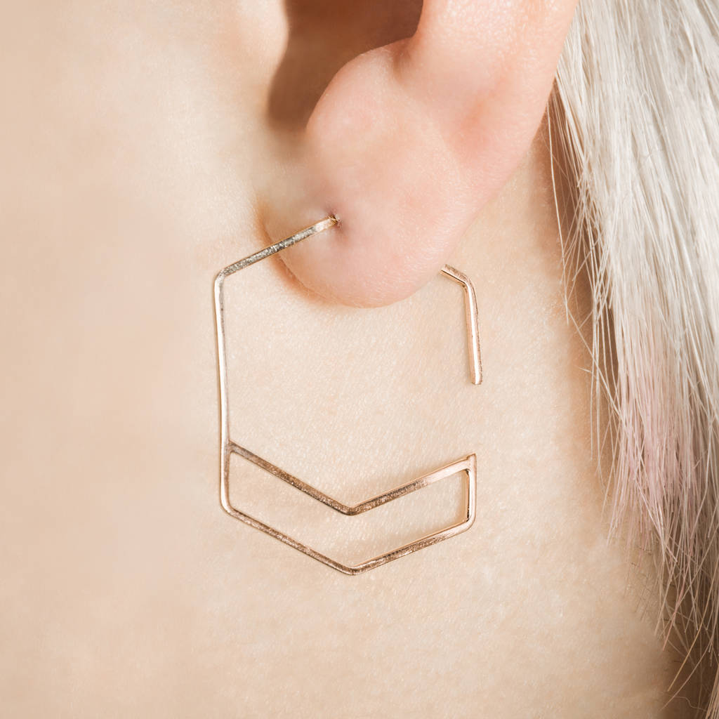 Hexagon Geometric Rose Gold Plated Hoop Earrings By Otis Jaxon