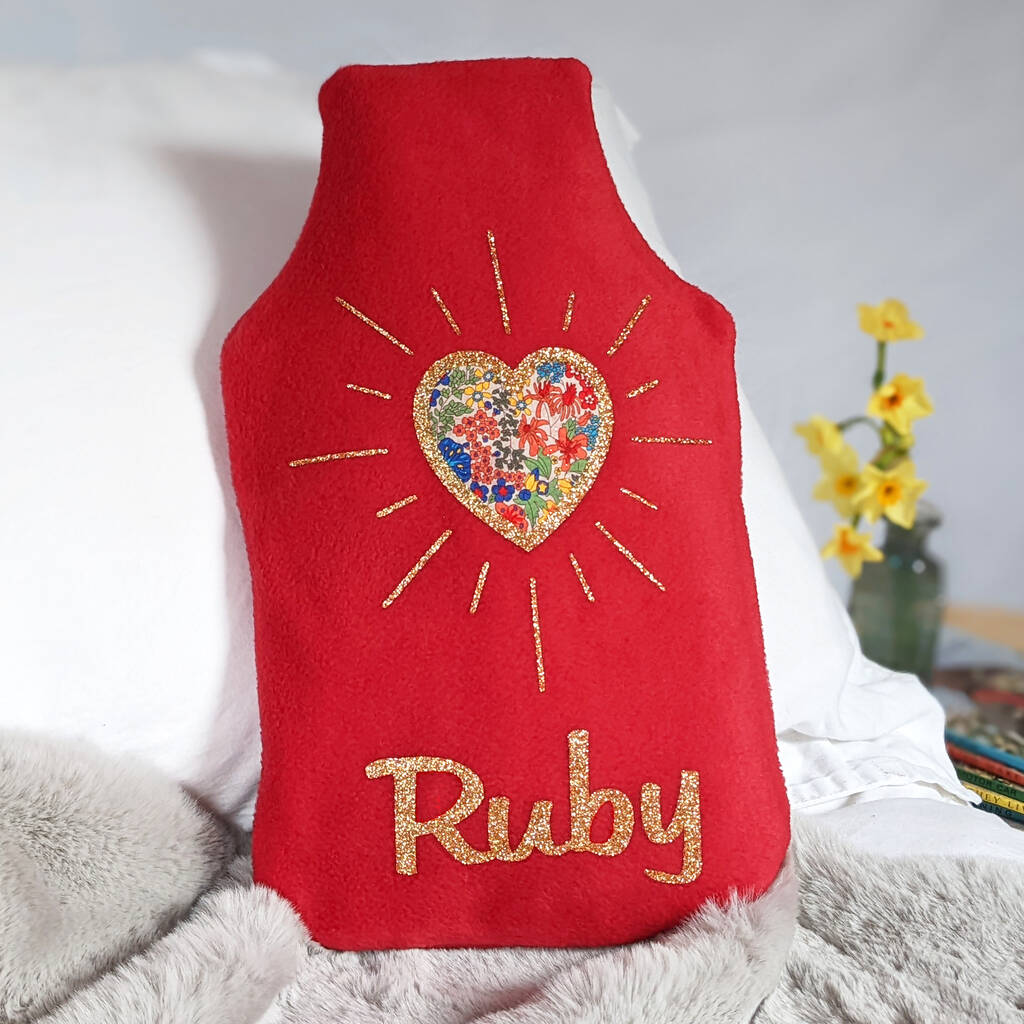 Liberty Heart Personalised Hot Water Bottle Cover, 1 of 3