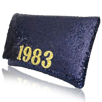 Birthday Year Personalised Gift Sequin Clutch Handbag, 3 of 6