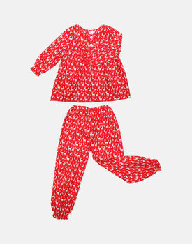 Children's Cotton Pyjama Set In Ruby Reindeer, 4 of 7