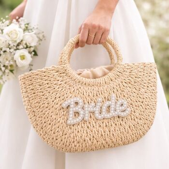 Large Bride Wicker Handle Basket Drawstring Bag, 2 of 4