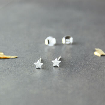 Sterling Silver Tiny Brushed Star Stud Earrings, 2 of 6