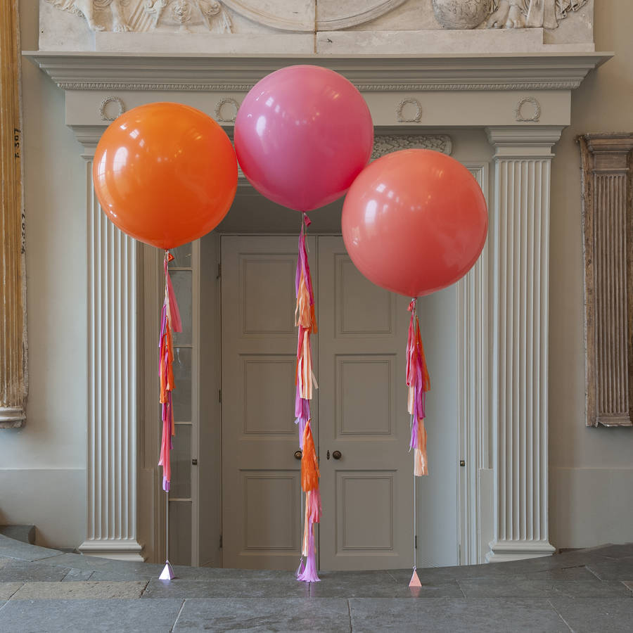 Flamingo Pink Tassel Tail Balloon Trio By Bubblegum Balloons