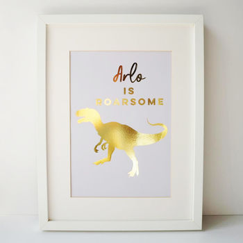 Roarsome Personalised Dinosaur Gold Foil Print, 3 of 3