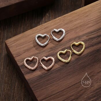 Hammered Finish Heart Huggie Hoop Earrings, 6 of 10