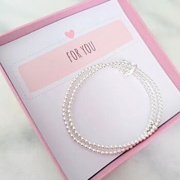 Sterling Silver Double Beaded Stretch Heart Bracelet, 7 of 12